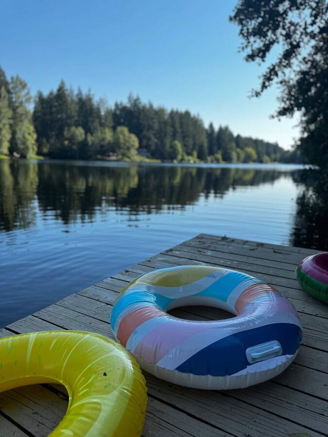 Floats out on the dock on a clear day at Lake Minterwood